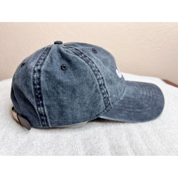 "Game Day" Stone Wash Gray Denim Embroidered Baseball Cap Striped Bill Underside - Picture 4 of 10